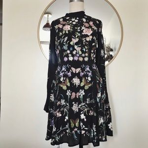 ASOS long sleeve black dress with floral embroidery